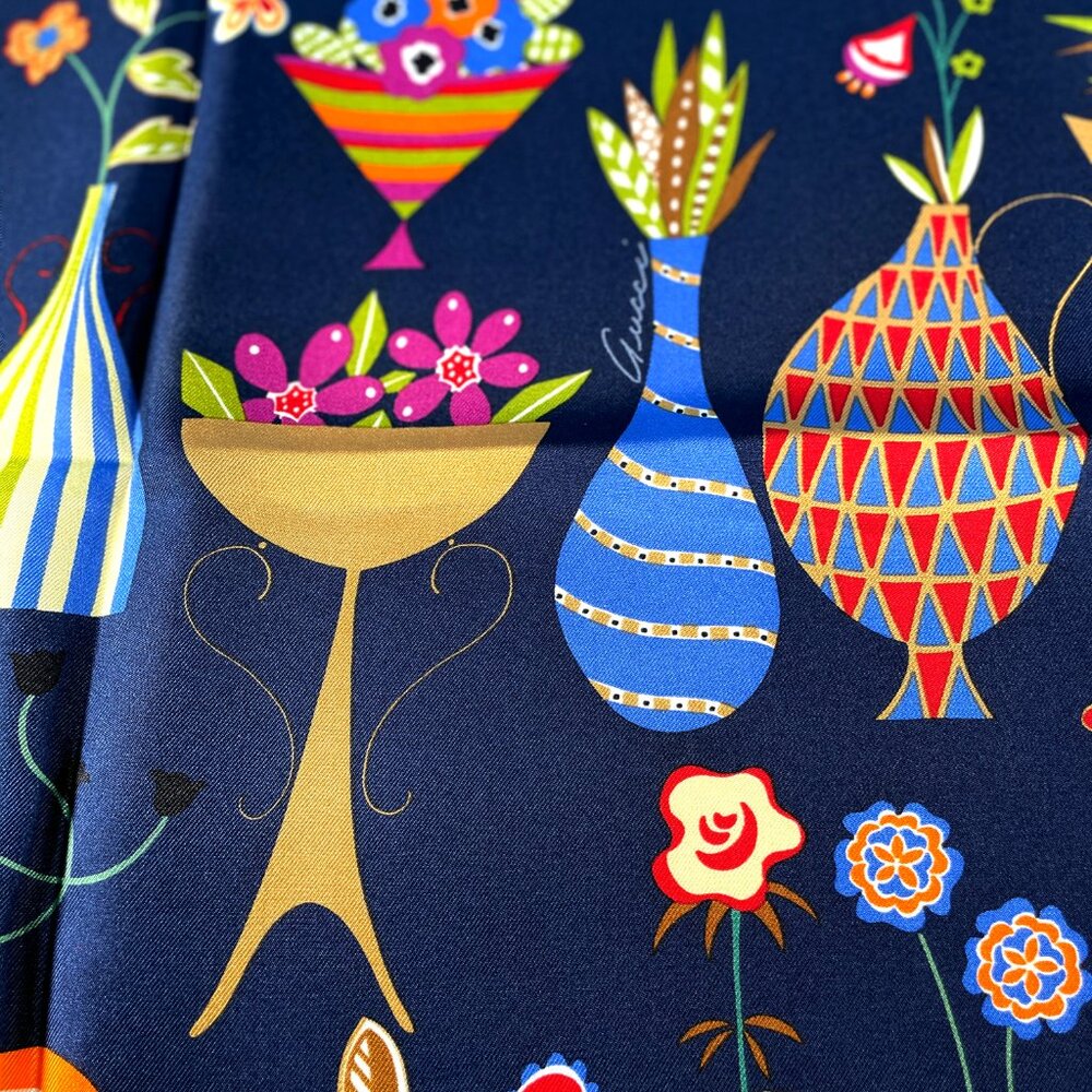 NWT Gucci Silk Scarf – Colorful Vase Print | Made in Italy - Picture 7 of 15